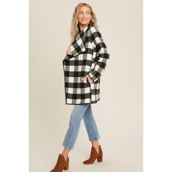 SOLD OUT Black Buffalo Plaid Drape Front Jacket - Picture 10 of 11